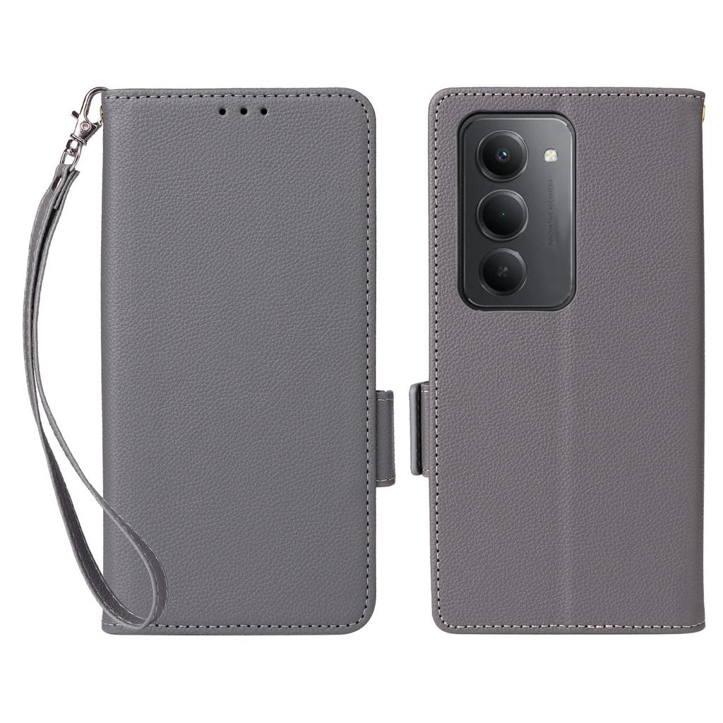 Para Xiaomi Redmi 15 5G (Global) (169mm) Capa com Alça de Pulso Textura Lichia Couro PU Carteira Capa de Celular