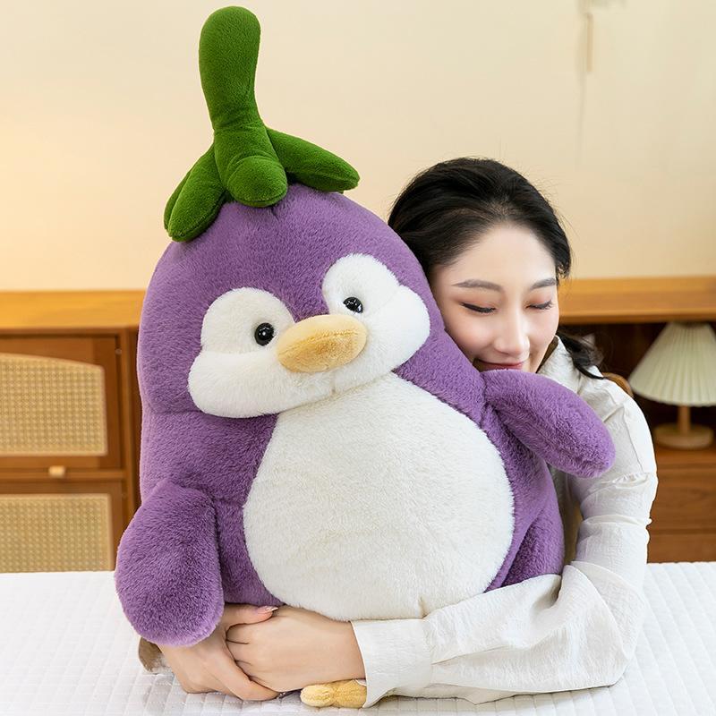 Cute eggplant penguin doll doll vegetable plush toy children sleeping pillow doll birthday gift girl