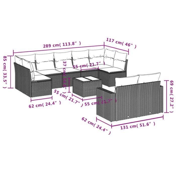 VidaXL Garden Lounge Set with Cushions 10 Pcs, Patio Sofas, Furniture Set, Outdoor Terrace Furniture, Brown 3219423