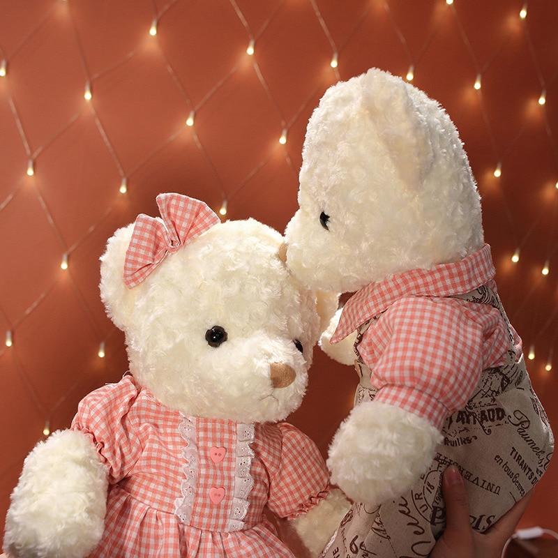 Schönes Teddybär-Plüschtierpaar, hochwertige Bären mit Kleidung, Rock, Plüschkissen, Stoffpuppen für Mädchen
