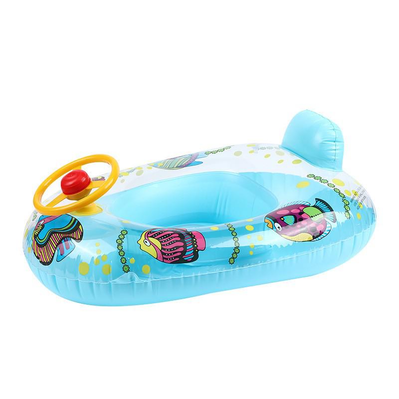 Cartoon Inflatable Swimming Ring Car with Horn & Steering Wheel for Ages 1-3