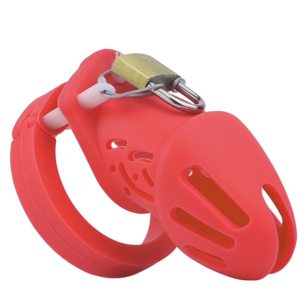 FRKO Pink Soft Silicone Male Chastity Cage Device Size S/L Invisible Lock Sex Toys with 5 Cock Ring Penis Sleeve for Men BDSM