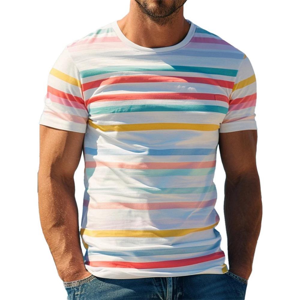 Retro Koszulki z Grafiką Paskami dla Mężczyzn Moda Letnia Krótki Rękaw Koszulki Drukowane 3D Trend Streetwear Luźne Bluzy T-shirty