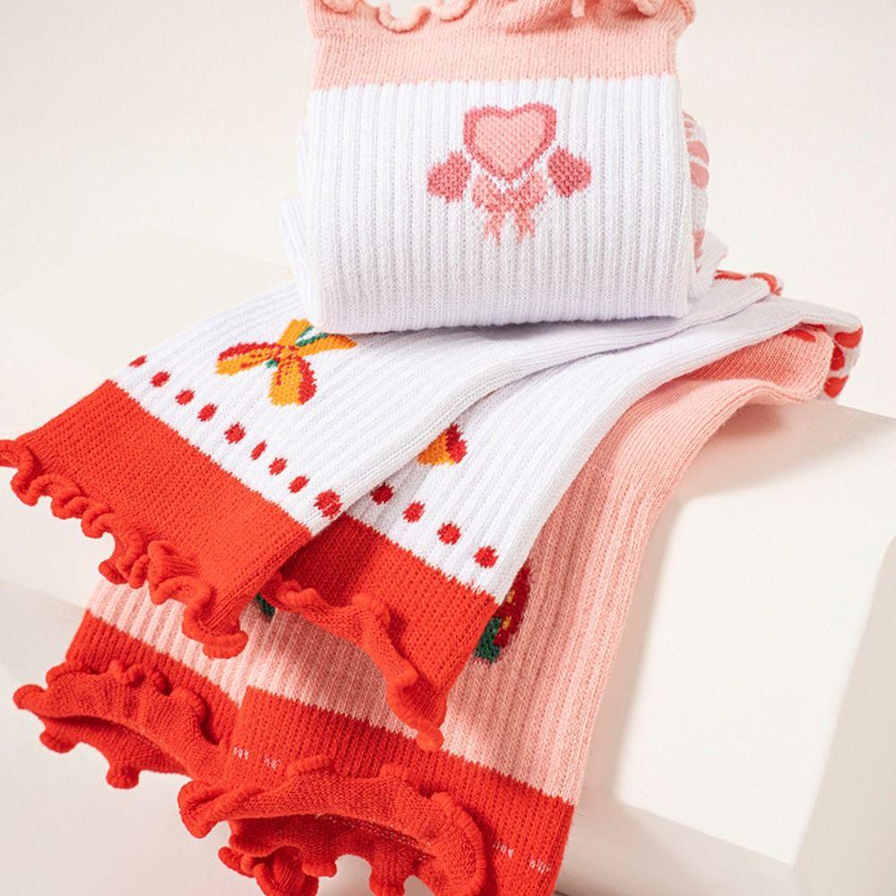 Cotton Pilates Socks Breathable Mid Tube Socks New Cherry Embroidery Socks