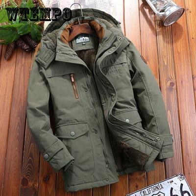 Plush Padded Jacket Men's Mid-length Multi-pocket Cotton-padded Jacket Down Jacket Winter