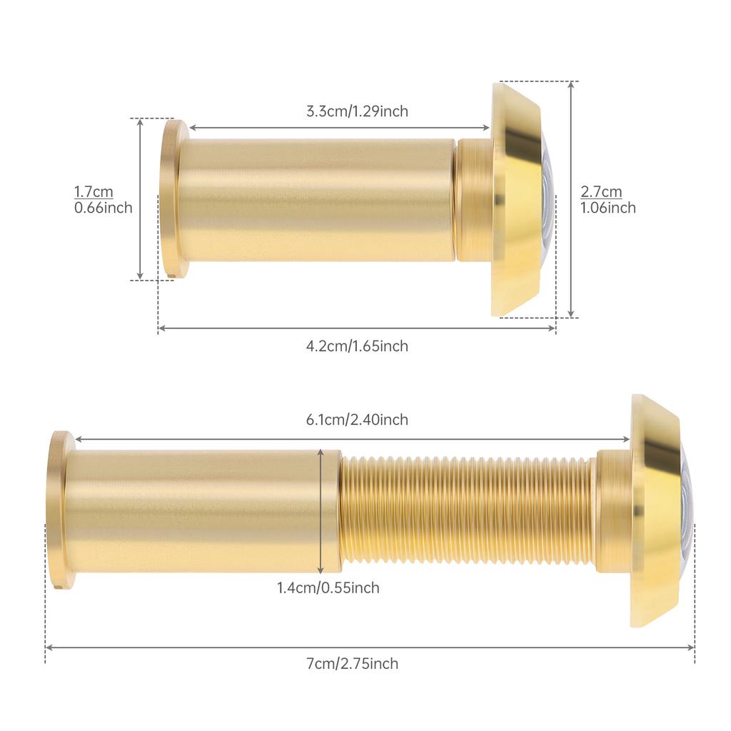 Massives Messing 2 Stück 14 mm Türspion Betrachter 180 Grad Weitwinkel HD Optische Glaslinse Schwerlast Privatsphäre Sicherheit Universal