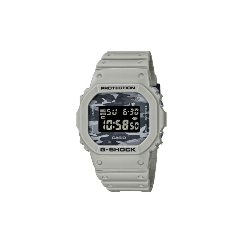 

Casio G-SQUAD series camouflage style dial, retro classic small square movement, dual display, waterproof, quartz movement, resin strap, DW-5600CA-8PR сірий колір