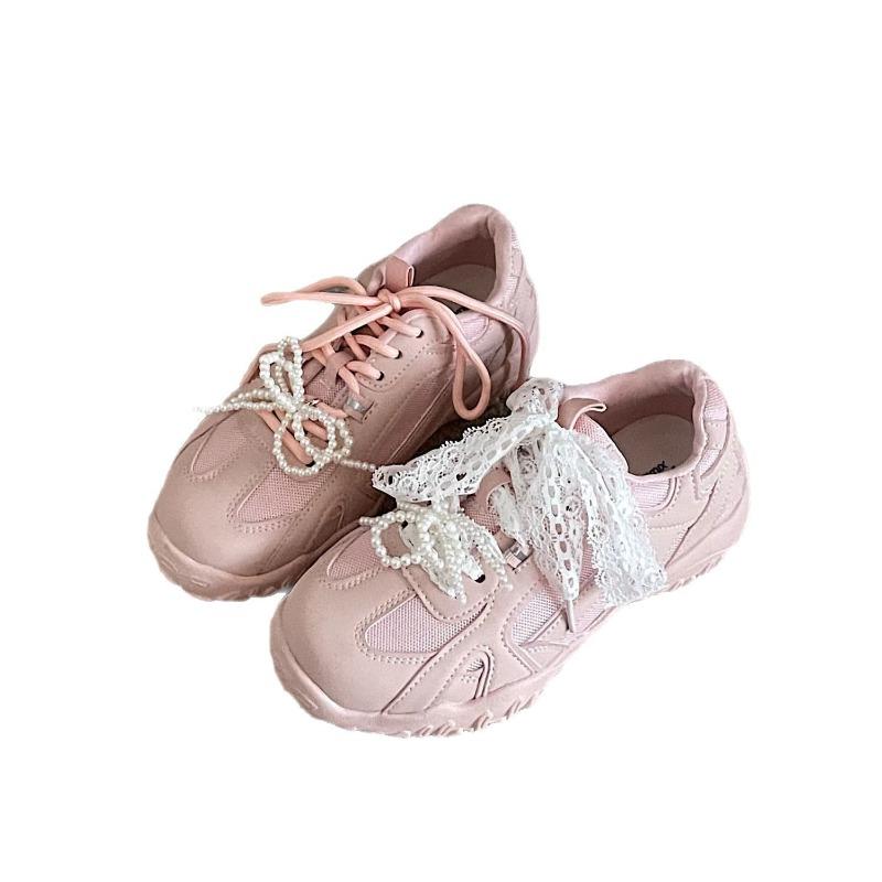 Ballet Style Lace Pearl Platform Women's Spring New Versatile Niche Retro Sports and Leisure Shoes