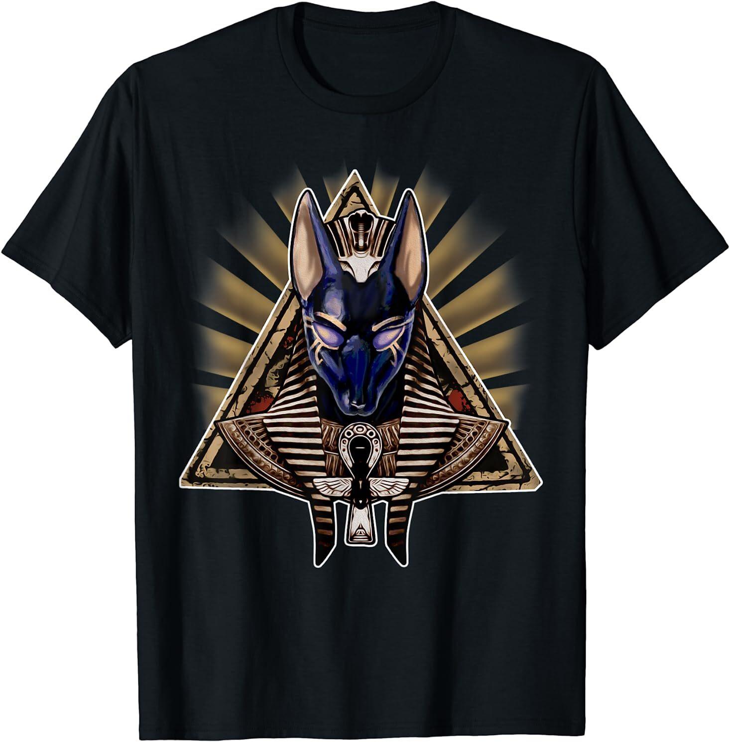 Ancient Egypt Pyramid Ankh Egyptian God Anubis T-Shirt Size S-5XL L