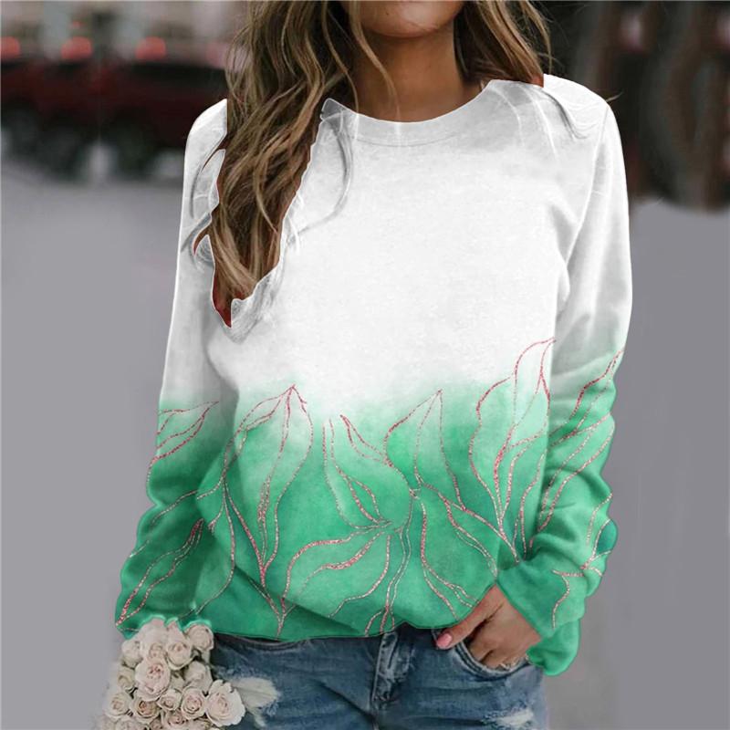 3D Gradient Printed Women's Fashion T-shirt Long Sleeve