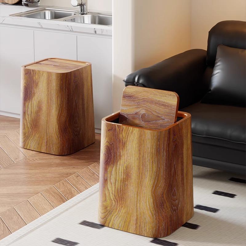 Retro Square Wood Pattern Wastebasket Waterproof Trash Can Bathroom Recycle Bin Large Capacity Garbage Bin Kitchen Accessories