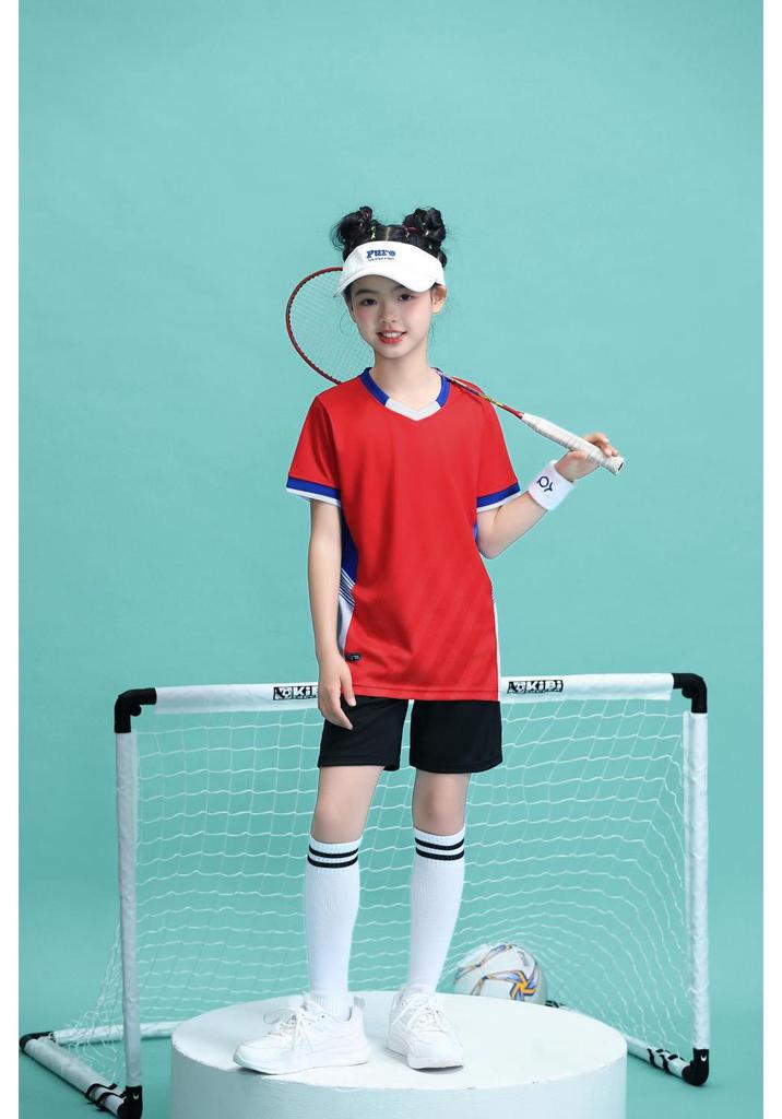 Summer Kids' Sports Uniform Set for Boys & Girls - Short Sleeve Jersey for Football & Badminton Training