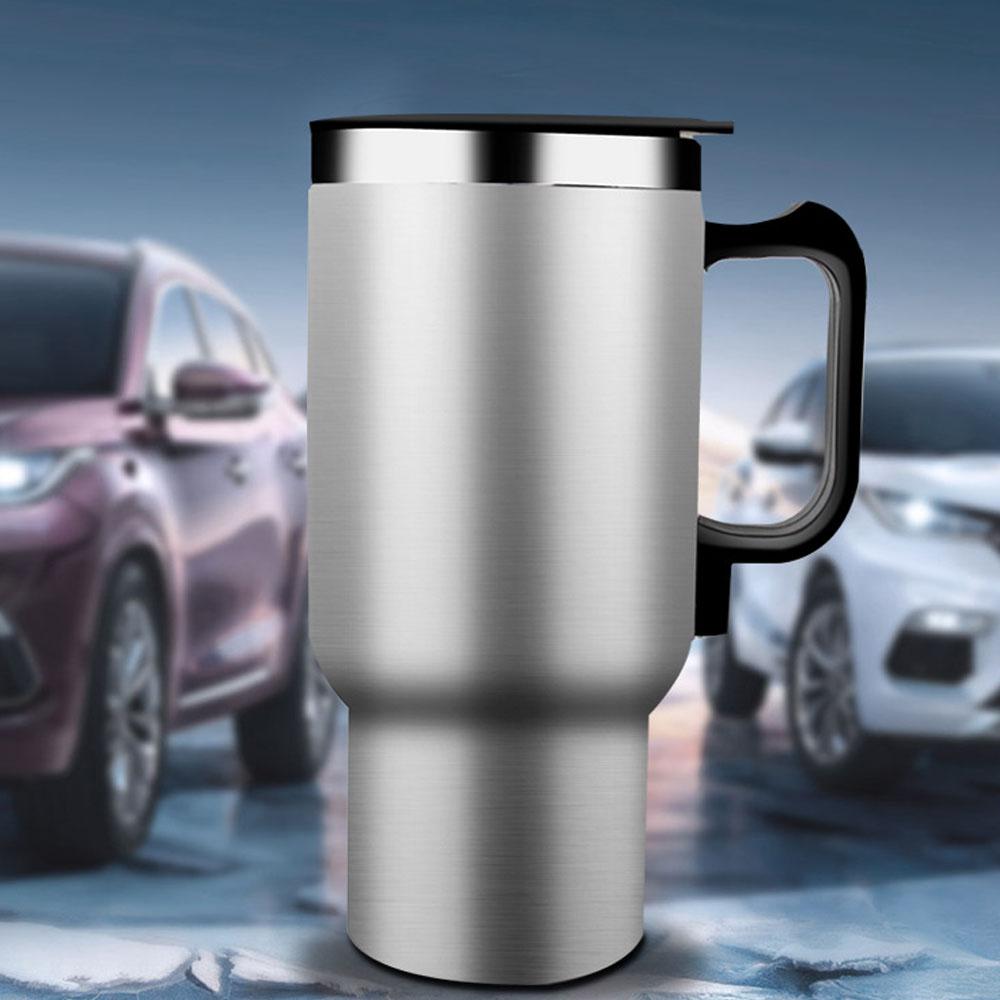   Car Cup Electric Kettle Heating Cup Stainless Steel Insulated Bottle 450ml Portable Travel Mug for Coffee Tea Milk in Car Silver 12.0V  