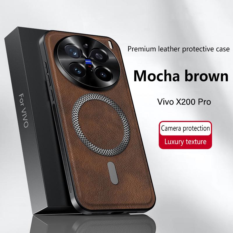 För Vivo X200 Pro Fodral Magnetiskt Elegant Läder Slitstarkt Lins Helt Täckande Halkfritt Grepp Kantskydd Skal