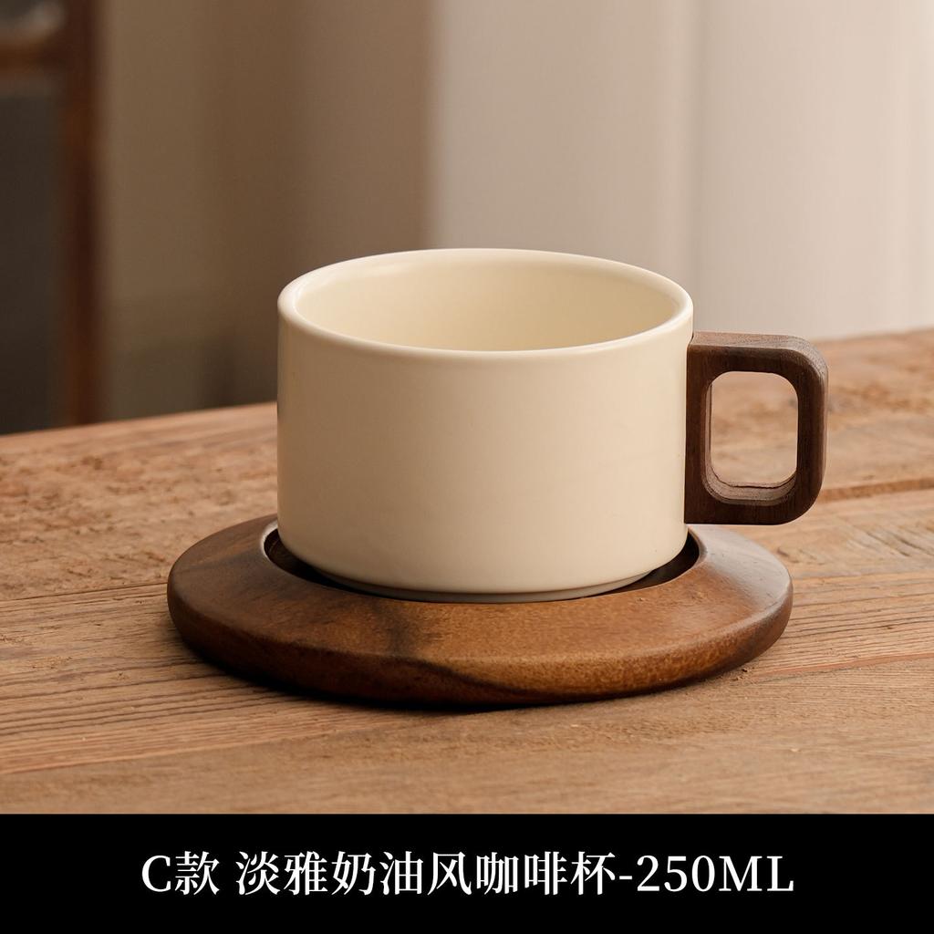 Vintage Terracotta Mug Set with Wood Coaster, Floral Rustic Coffee Cup for Tea, Handmade Feel Gift for Her, Mom, Friend