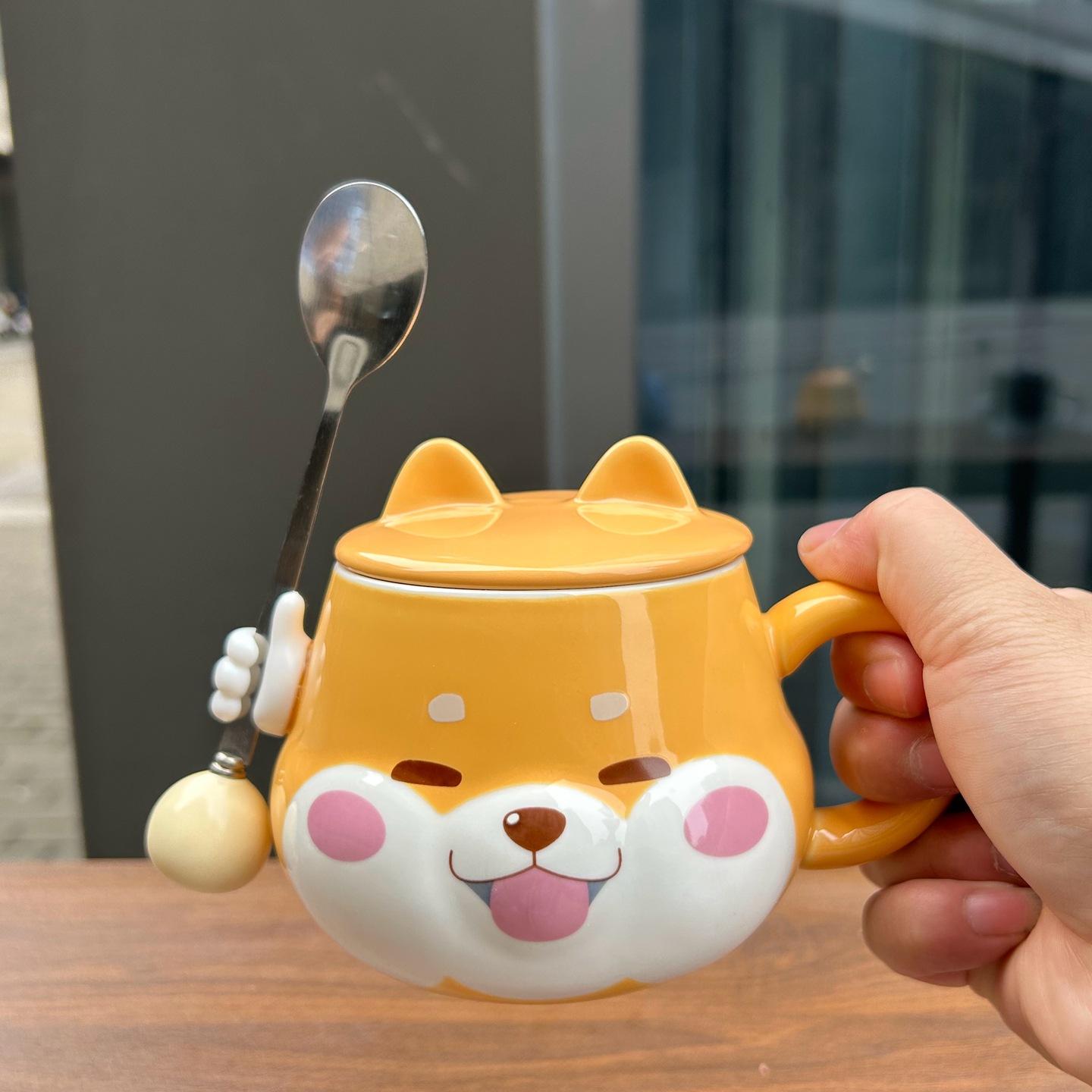 

Souvenir Cup Puppy Ceramic Mug with Lid Spoon Birthday Gift Girls Practical Graduation Season 450ml
