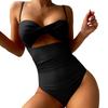 Women Monokini Hollow Out Spaghetti Strap Low-cut Backless Push Up Swimming Padded