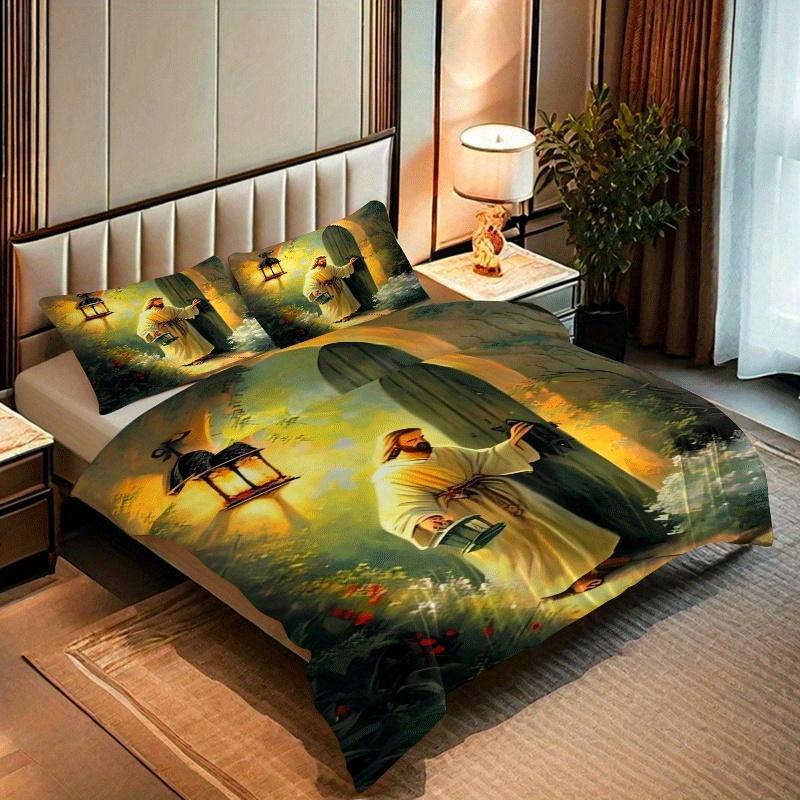 2/3pcs Jesus Christ Prayer Printed Quilt Cover Set HD Digital Printed Quilt Cover Set Contains Quilt Cover and Pillowcases