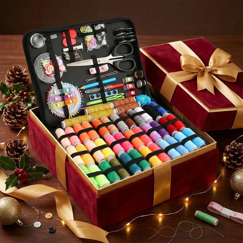 Large Portable Sewing Kit for Home,  Set. 20x14cm, with Threads, Needles, Scissors, Compact