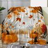Vintage Flannel Throw Blanket with Autumn Leaves Pumpkin Print - Cozy Soft Warm Decorative Knitted Throw for Couch, Bed, Office,