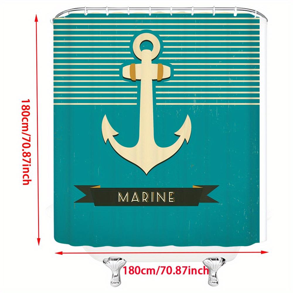 1pc Nautical Anchor Shower Curtain - Teal Stripes, Vintage Marine Design, Polyester, Machine Washable, Bathroom Decor