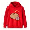 Kids Boys Girls Casual Hoodie, Cute Cartoon Capybara Eating Donut Print Pullover Hooded Sweatshirt, Cozy Long Sleeve Top For Daily Casual