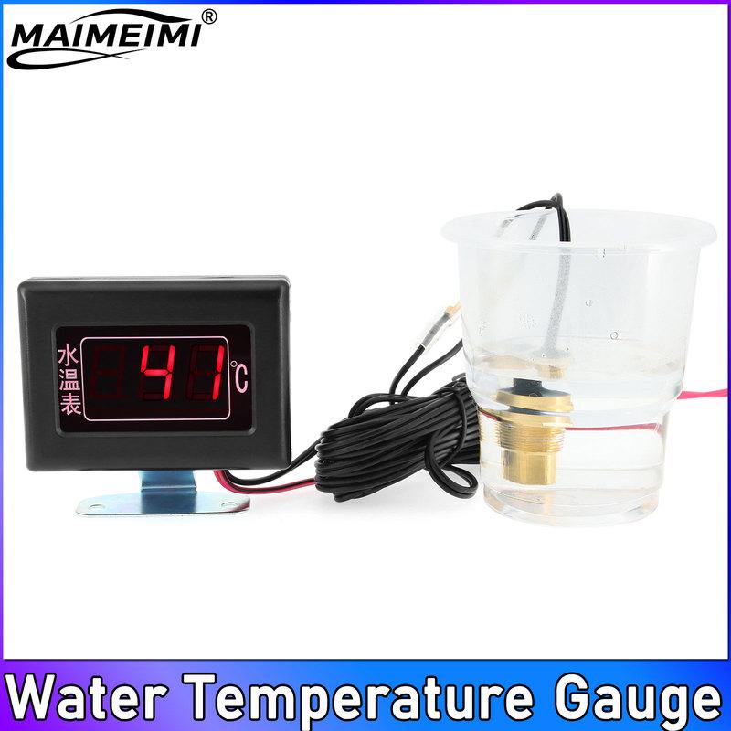 Digital LED Water Temp Meter with Alarm Water Temperature Sensor 10MM 1/8NPT 12V Water Temperature Gauge 0-120 Celsius Degree