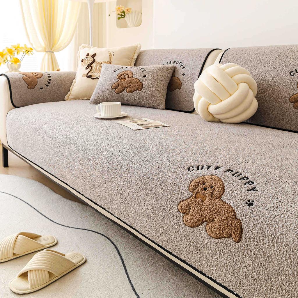 Thickened Cartoon Embroidered Sofa Cover Fabric New Fixed Anti Slip Premium Sofa Cushion Autumn And Winter Styles Machine Washed