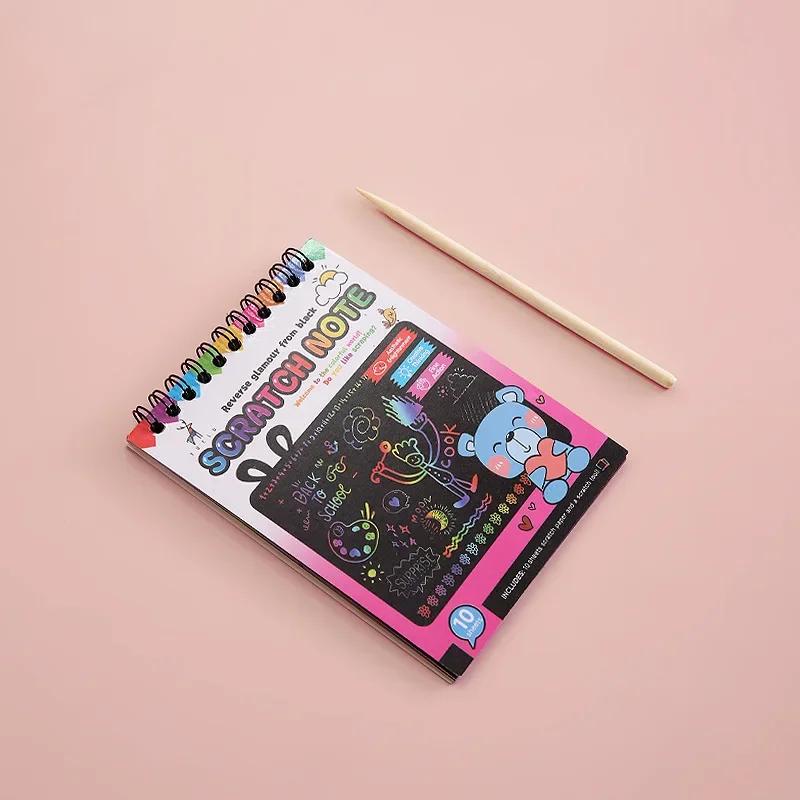 Kratzbild-Malbuch mit Regenbogen-Kratznoten, magischem Malpapier und Stift für Kinder, Bastelspielzeug, Geschenkidee für Kinder