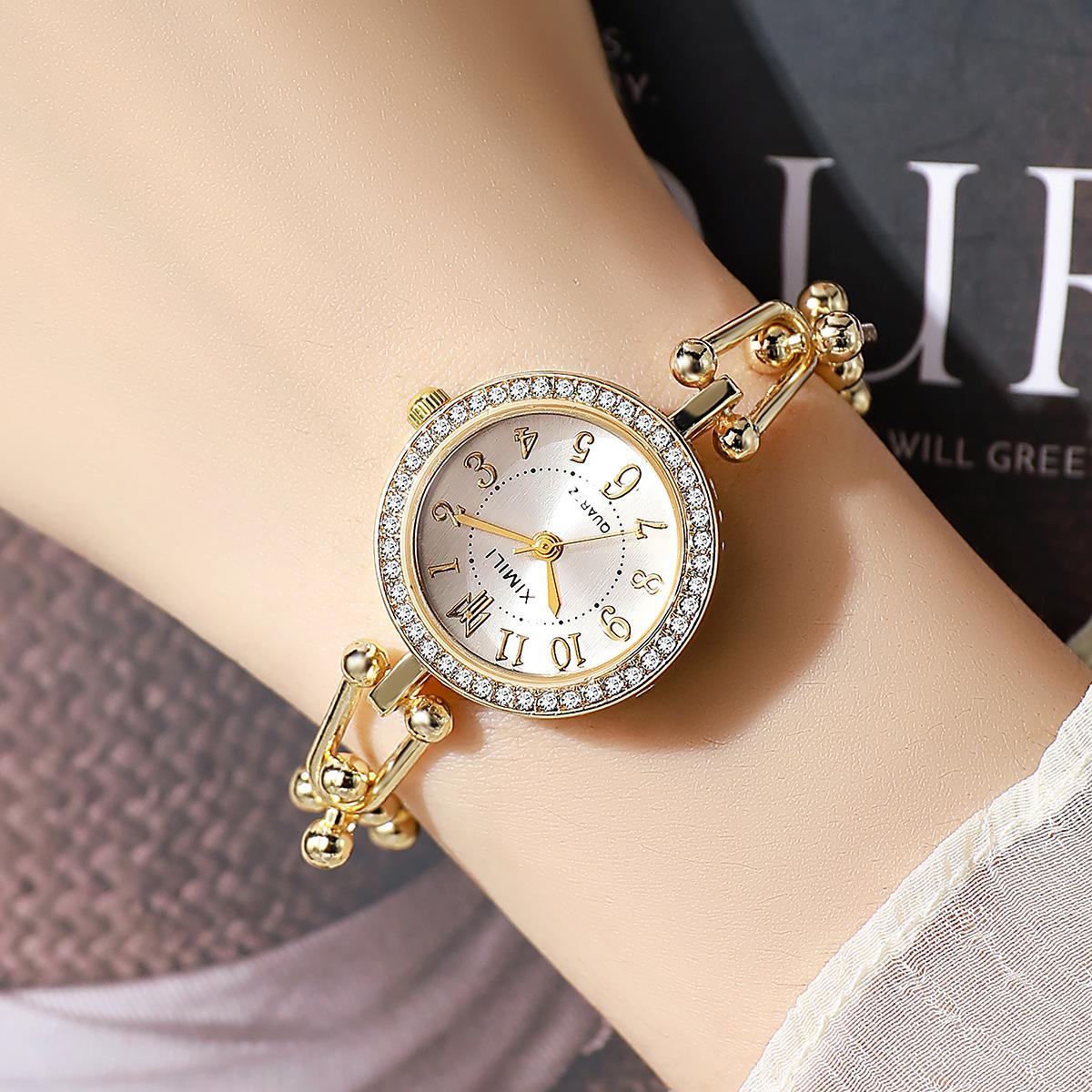 Creative Round Digital Chain Bracelet Watch, Light Luxury Niche Watch, High-End Temperament Quartz