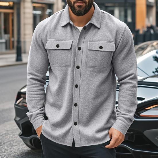 Men Jacket Coat Lapel Long Sleeve Single Breasted Casual Coat with Flap Pockets Solid Color Spring Autumn Jacket Versatile Outerwear