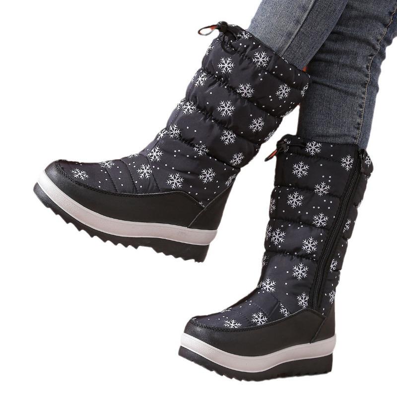 Snow Boots Women's Winter New Large Size Color Matching Side Zipper Piled Thickened Medium Tube Women's Cotton Shoes