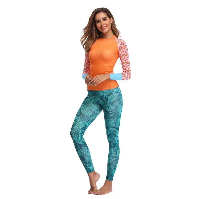 Damen Langarm Rash Guard Set Getrennte Bademode Surfen Schnorcheln Wassersport
