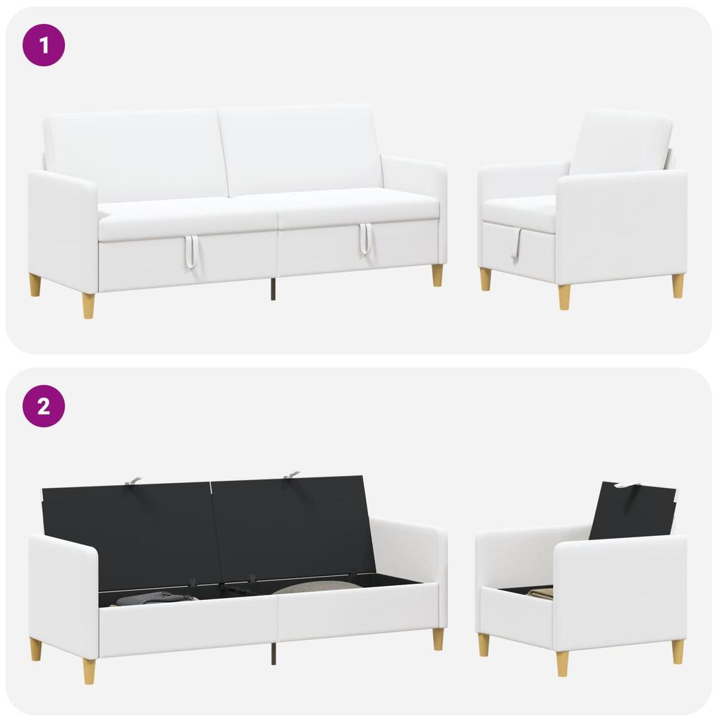 2 Piece Storage Sofa Set White Polyester