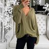 Einfacher Stil Damen Frühling Herbst Einfarbig T-Shirt Lockeres V-Ausschnitt Casual Top