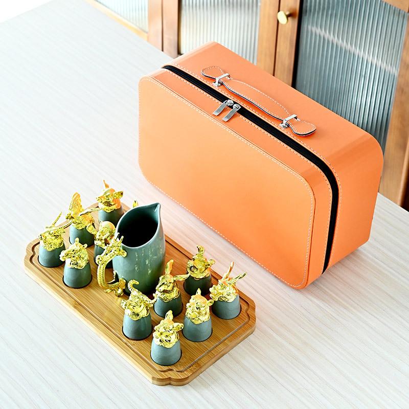 Ceramic Zodiac with Divider, White Cup, Travel Tea Set, Wine Party Activity, Festival Gift