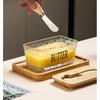 Western Glass Sealed Butter Box with Lid Spatula Rectangular Household Cheese Fresh-keeping Jar Household Cheese Box