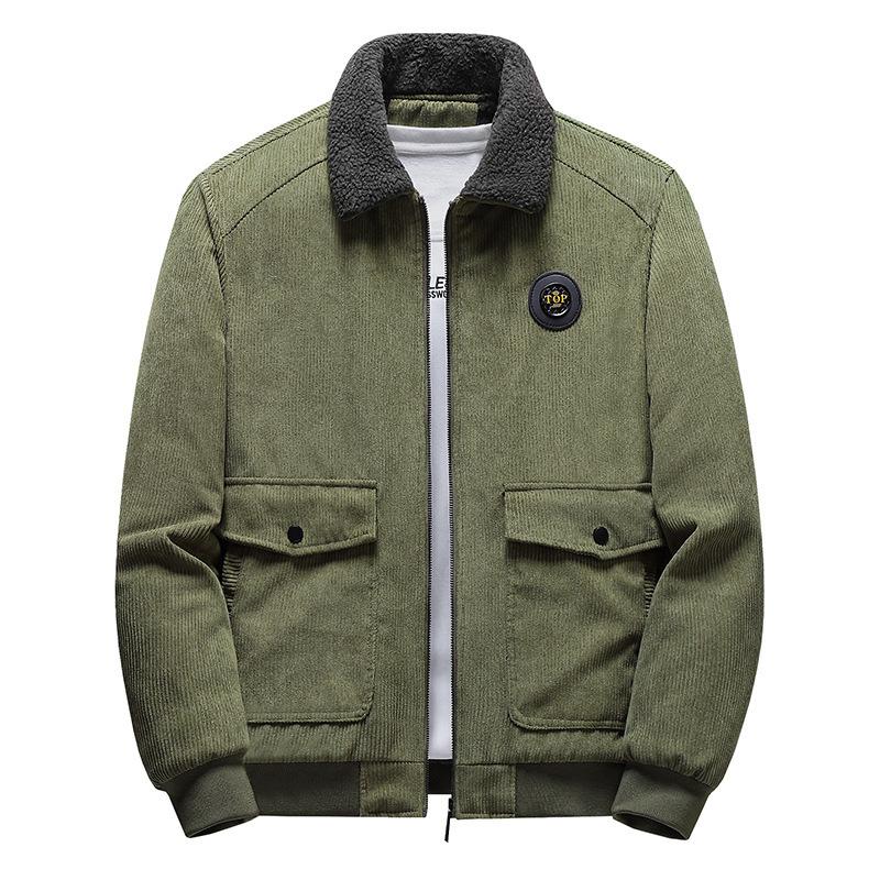 Autumn and winter corduroy jacket men's middle-aged and elderly father's coat lapel fleece thickened top men's clothing