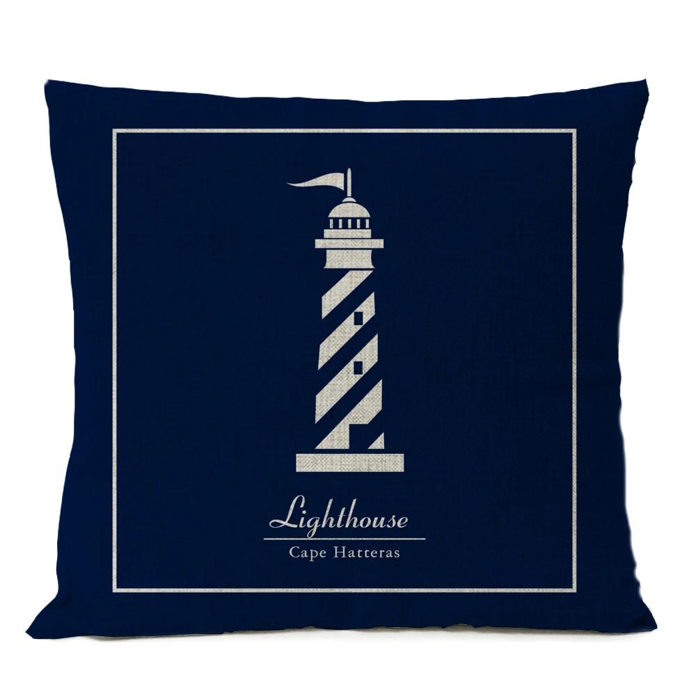 Home Decorative Navigation Blue Compass Anchor Pillow Cover Nautical Shell Fish Linen Pillow Case Mediterranean Cushion Cover