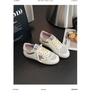 Women's Retro Patchwork Distressed Star Sneakers - Spring 2025, Casual Lace-Up Flat White Shoes