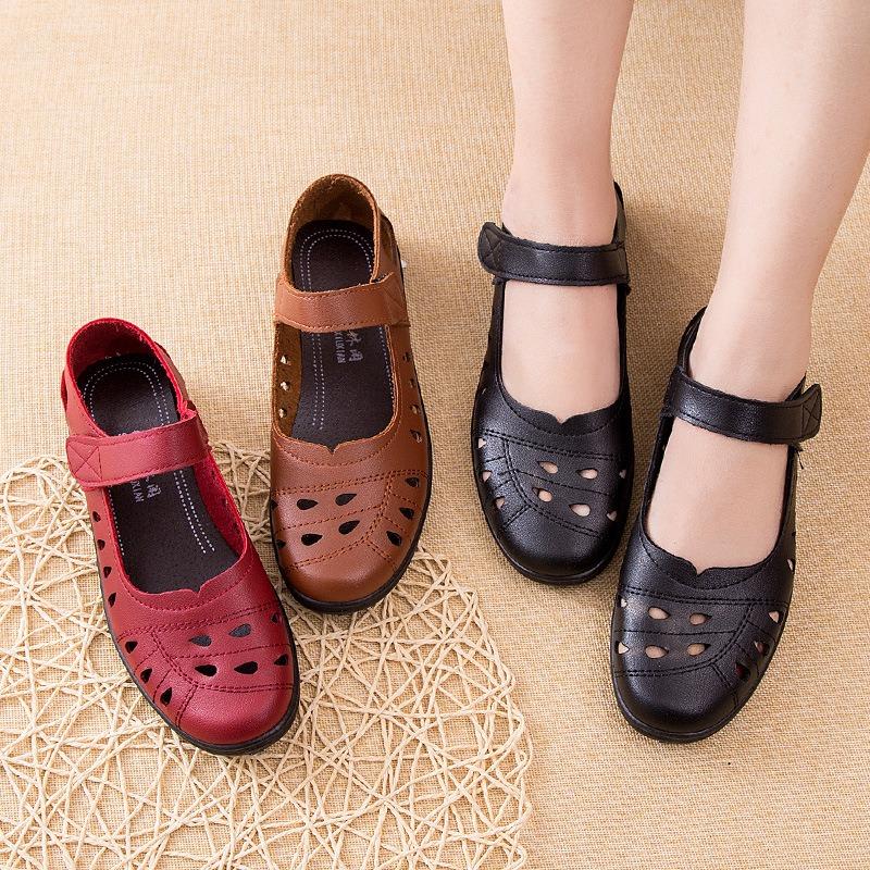 Baotou hollow soft-soled shoes single shoes spring comfortable flat-soled women's shoes hole sandals new models for the elderly