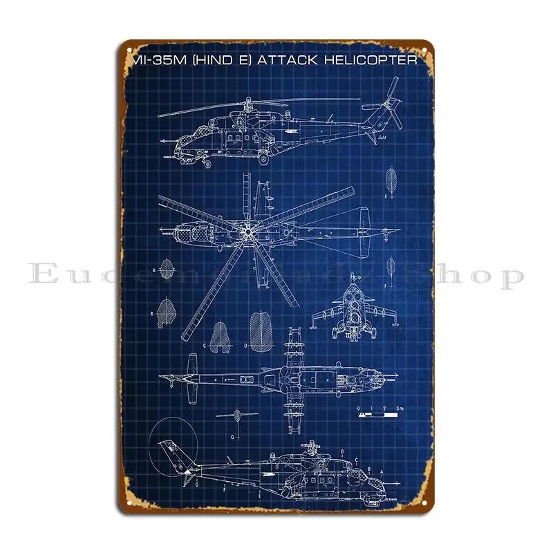 Mi m Hind E Soviet Attack Helicopter Metal Plaque Garage PaintingWall Mural Wall Mural Custom Tin Sign Poster 20x30cm(7.8x11.8inch)