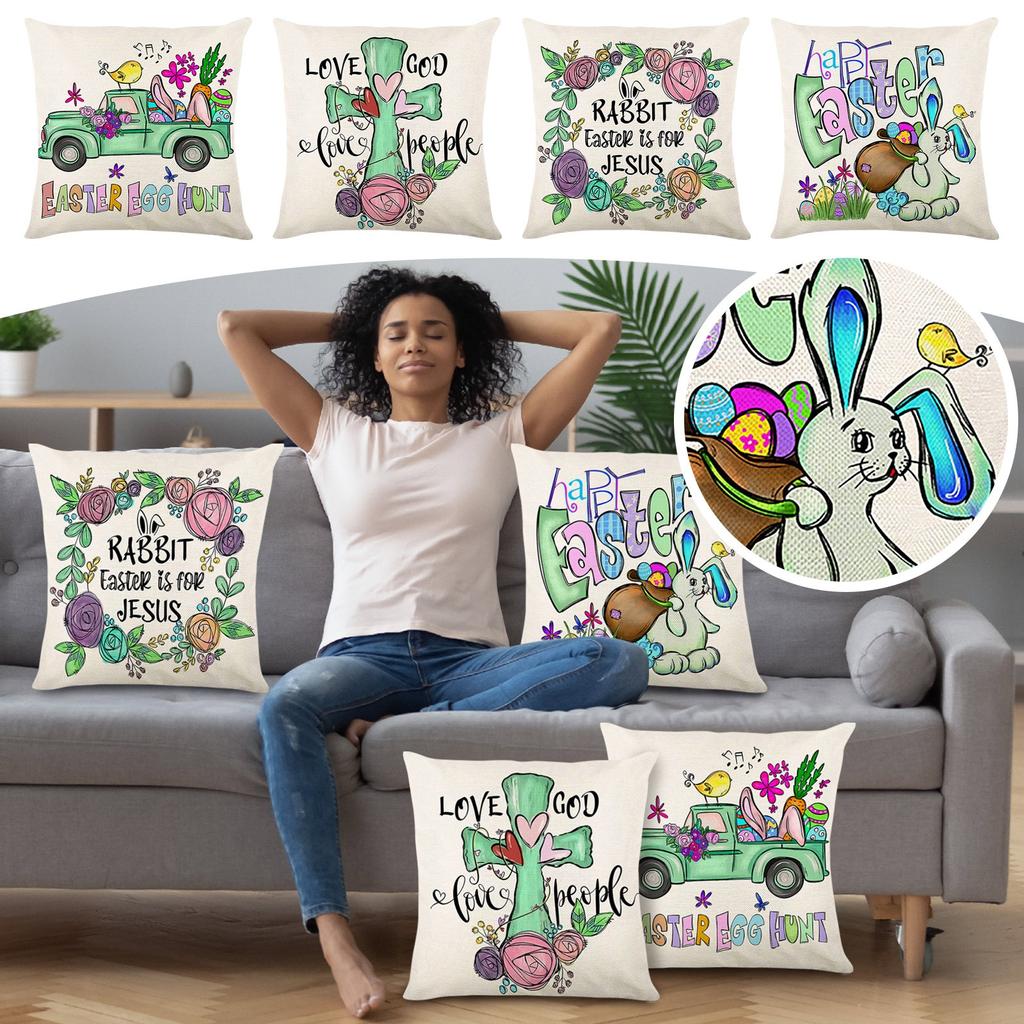 Easter Pillow Covers Decorations Cases For Home Holiday Set Of 4 Easter Pillowcase Holiday Home Sofa Bedside Pillowcase