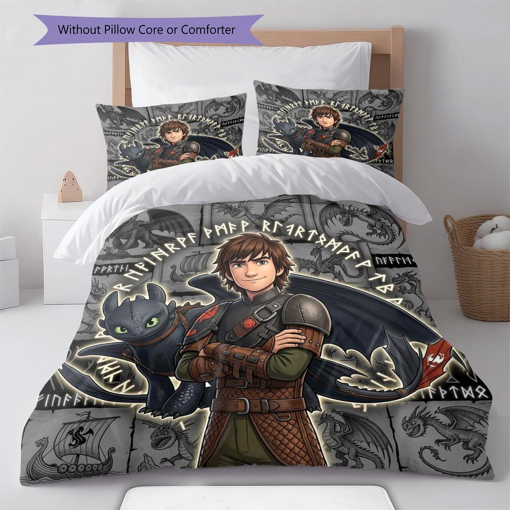 How Train Dragon Pattern Bedding Quilt Set Quilt Cover Pillowcase Home Birthday Gift(1 * Duvet Cover + 2 * Pillowcase, Without Core)