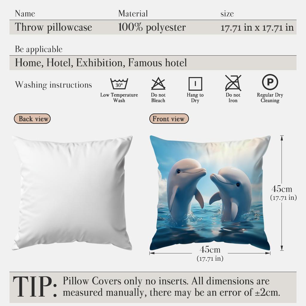 45X45Cm Dolphin Pillowcase Cushion Case 100% Polyester Living Room Bedroom Sofa Office Cushion Pillowcase Home Room Decoration