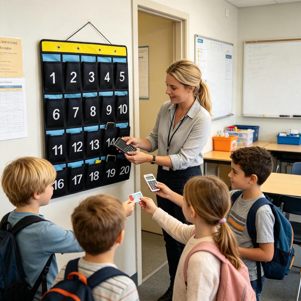 Storage Hanging Bag Classroom Mobile Cell Phone Storage Hanging Bag Portable Numbered 11 Pocket Hook School Wall Door Decor