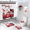 Likiyol Valentines Day Shower Curtain Sets with Rugs, Red Truck Gnome Valentines Bathroom Sets with Shower Curtain and Rugs, Buffalo Plaid Love Heart