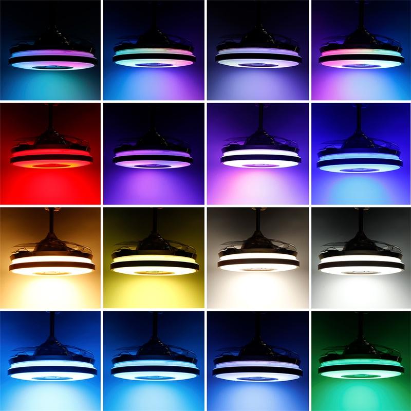 42 Pollici 6 Velocità 4 Pale Lampada Ventilatore Pieghevole Retrattile LED RGB Ventilatori da Soffitto Invisibili Dorati Luce Pendente 4 IN 1 con Telecomando APP