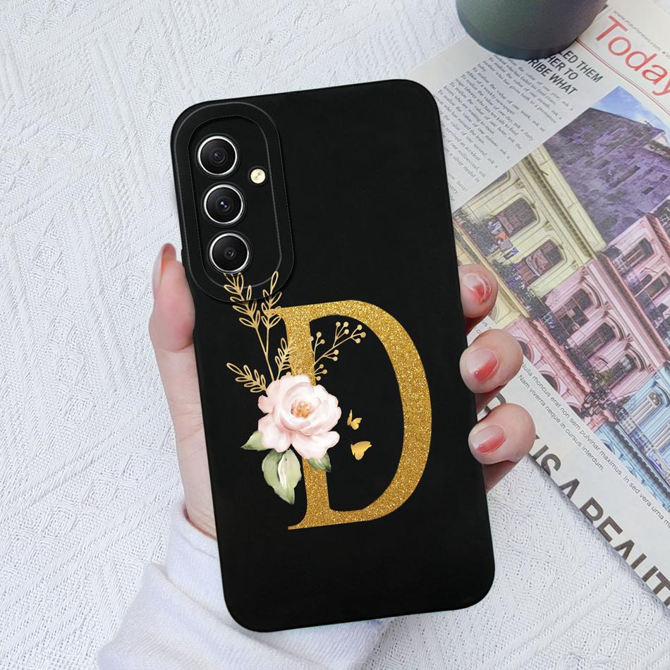 Phone Case For Samsung Galaxy A34 A33 A32 Elegant Rose Letter Soft Liquid Silicone Sqare Back Cover For Samsung A 34 33 32 Shell