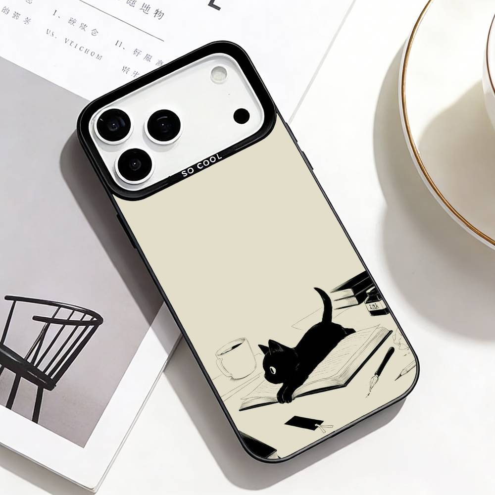 Cute Cat Art Prints Phone Case For iPhone17,16,15,14,13,12,Pro Max Black Colorful Phone Case